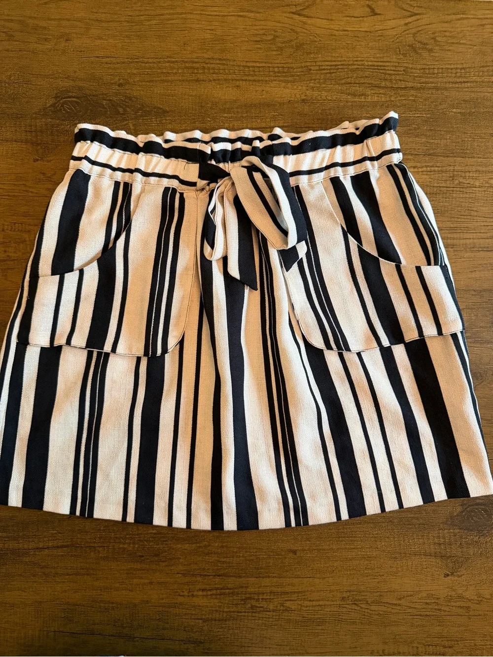 Zara Striped Tie-Waist Mini Skirt in Black and tan